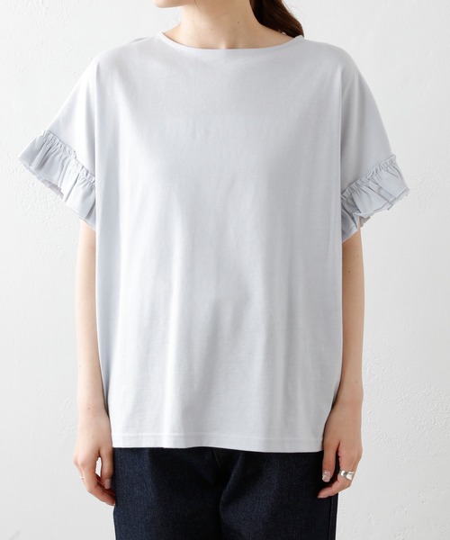PUAL CE CIN(ピュアルセシン)の「【WEB限定】汗に負けない!フリル袖Tシャツ(Tシャツ/カットソー・レディース・ホワイト/ブラック/グレー/サックスブルー・FREE)」の10枚目の写真