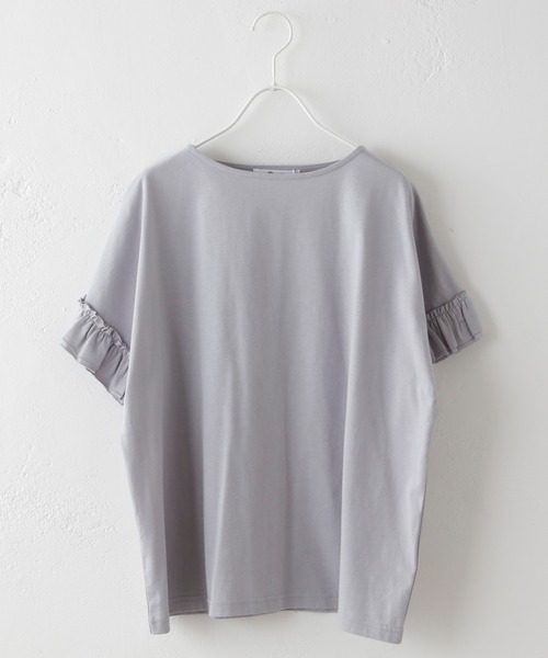 PUAL CE CIN(ピュアルセシン)の「【WEB限定】汗に負けない!フリル袖Tシャツ(Tシャツ/カットソー・レディース・ホワイト/ブラック/グレー/サックスブルー・FREE)」の8枚目の写真