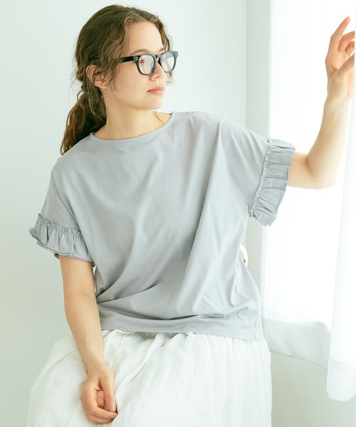 PUAL CE CIN(ピュアルセシン)の「【WEB限定】汗に負けない!フリル袖Tシャツ(Tシャツ/カットソー・レディース・ホワイト/ブラック/グレー/サックスブルー・FREE)」の9枚目の写真