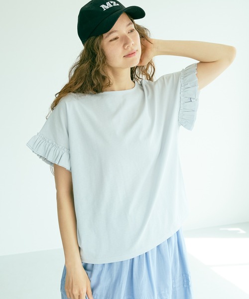 PUAL CE CIN(ピュアルセシン)の「【WEB限定】汗に負けない!フリル袖Tシャツ(Tシャツ/カットソー・レディース・ホワイト/ブラック/グレー/サックスブルー・FREE)」の19枚目の写真