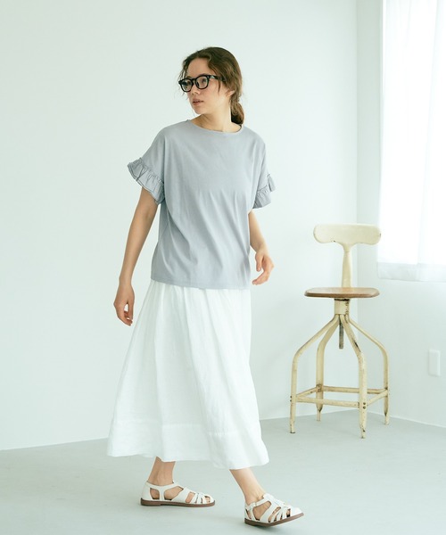 PUAL CE CIN(ピュアルセシン)の「【WEB限定】汗に負けない!フリル袖Tシャツ(Tシャツ/カットソー・レディース・ホワイト/ブラック/グレー/サックスブルー・FREE)」の17枚目の写真