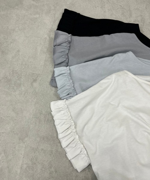 PUAL CE CIN(ピュアルセシン)の「【WEB限定】汗に負けない!フリル袖Tシャツ(Tシャツ/カットソー・レディース・ホワイト/ブラック/グレー/サックスブルー・FREE)」の21枚目の写真