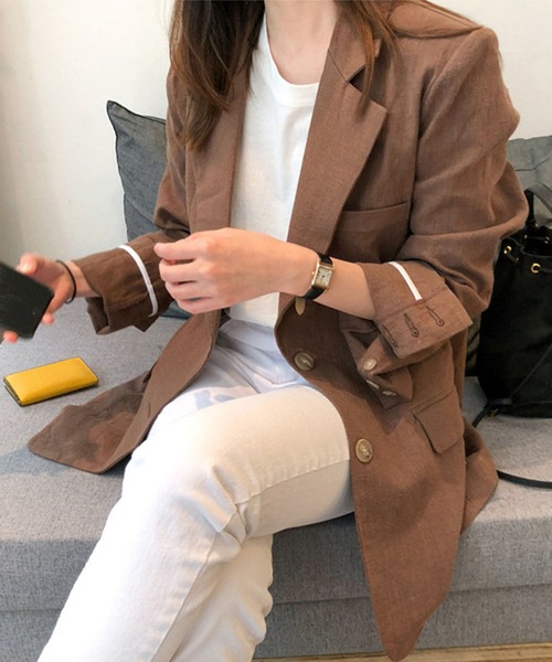 Doula Doula(ドゥーラドゥーラ)の「リネンライクテーラードジャケット(テーラードジャケット・レディース・ベージュ/ブラウン・M/L)」の7枚目の写真