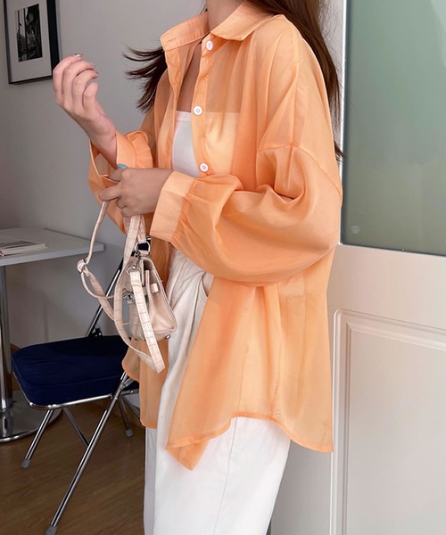 Primazel(プリマゼル)の「オーバーサイズシアーシャツ(シャツ/ブラウス・レディース・ホワイト/グレー/オレンジ/ミント/ラベンダー/ブルー系その他/ライトベージュ/ブラック・ONE SIZE)」の8枚目の写真