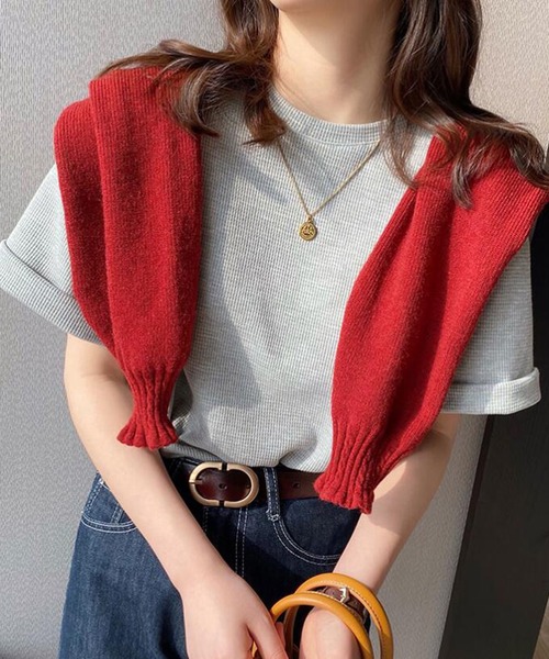 Girly Doll(ガーリードール)の「ワッフルクルーネックTシャツ(Tシャツ/カットソー・レディース・ブラック/ベージュ/ホワイト/ピンク/グレー/オレンジ/ブラウン・F)」の4枚目の写真