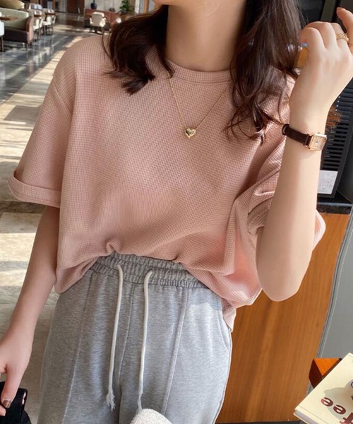 Girly Doll(ガーリードール)の「ワッフルクルーネックTシャツ(Tシャツ/カットソー・レディース・ブラック/ベージュ/ホワイト/ピンク/グレー/オレンジ/ブラウン・F)」の9枚目の写真