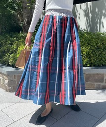 チェックロングギャザーフレアスカート