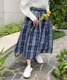 チェックロングギャザーフレアスカート