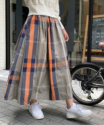 チェックロングギャザーフレアスカート