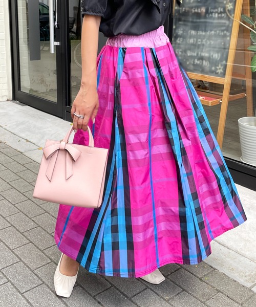 スカート スカート チェックロングギャザーフレアスカート スカート Stylesea スタイルシー のファッション 安い購入