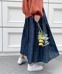 チェックロングギャザーフレアスカート