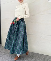 チェックロングギャザーフレアスカート