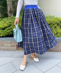 チェックロングギャザーフレアスカート