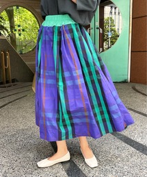 チェックロングギャザーフレアスカート