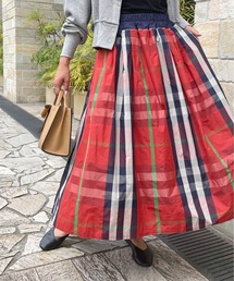 チェックロングギャザーフレアスカート