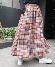 チェックロングギャザーフレアスカート