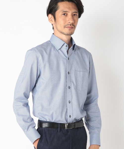 CROWDED CLOSET(クラウデッドクローゼット)の「マイクロチェックドビーシャツ(ビジネスシャツ・メンズ・ネイビー/サックスブルー・01/02/03/04)」の1枚目の写真