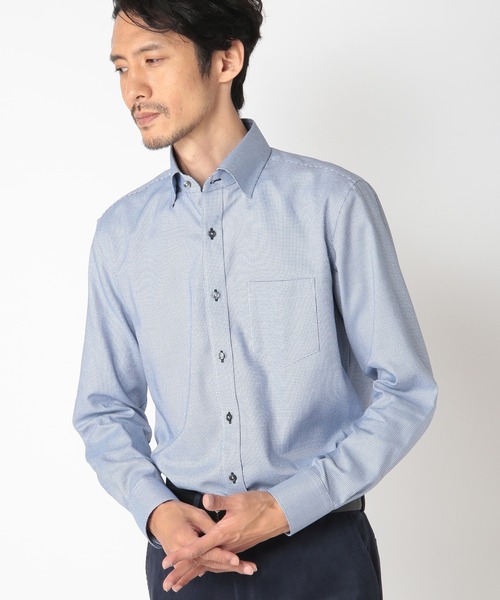 CROWDED CLOSET(クラウデッドクローゼット)の「マイクロチェックドビーシャツ(ビジネスシャツ・メンズ・ネイビー/サックスブルー・01/02/03/04)」の5枚目の写真