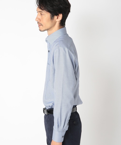 CROWDED CLOSET(クラウデッドクローゼット)の「マイクロチェックドビーシャツ(ビジネスシャツ・メンズ・ネイビー/サックスブルー・01/02/03/04)」の3枚目の写真