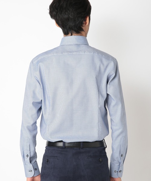 CROWDED CLOSET(クラウデッドクローゼット)の「マイクロチェックドビーシャツ(ビジネスシャツ・メンズ・ネイビー/サックスブルー・01/02/03/04)」の4枚目の写真