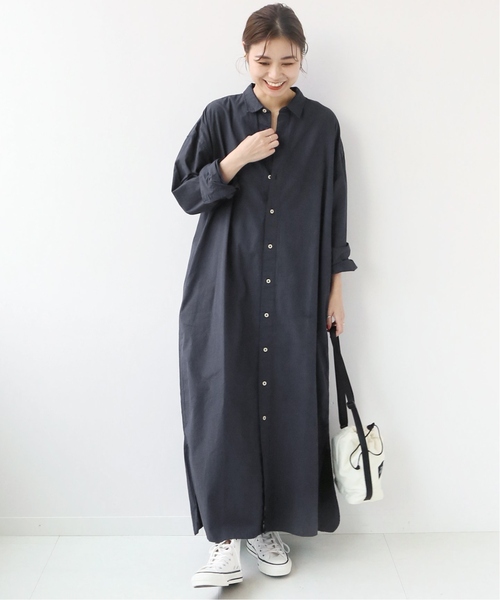 ARMEN(アーメン)の「■【ARMEN/アーメン】POPLIN REGULAR COLLAR MAXI OP:別注ワンピース(シャツワンピース・レディース・チャコールグレー/ネイビー・FREE)」の2枚目の写真
