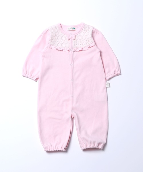 KP(ケーピー)の「レース付きの2WAYカバーオール・ロンパース(Free 50-70cm)(ロンパース・キッズ・オフホワイト/ピンク・FREE)」の6枚目の写真