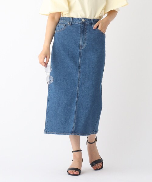 OPAQUE.CLIP（オペークドットクリップ）の「◆オーガニックコットンデニム 201B ナロースカート【WEB限定サイズ】（デニムスカート・レディース・ダークネイビー/チャコールグレー/ブルー・36/38/42/34/40）」の2枚目の写真