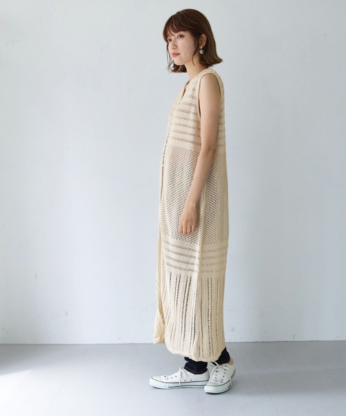 vingtrois(バントロア)の「【shemoshelly】前後2way透かし柄ノースリーブワンピース(ワンピース・レディース・ホワイト/ブラック/ブラウン・FREE)」の9枚目の写真
