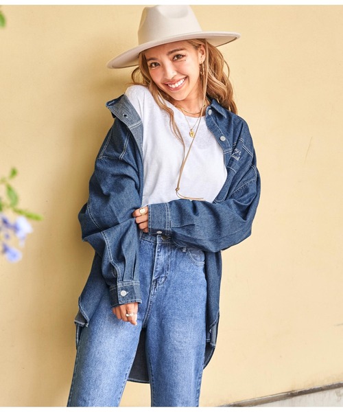 anap mimpi(アナップミンピ)の「オルテガ刺繍オーバーサイズデニムシャツ(シャツ/ブラウス・レディース・ブルー・FREE)」の3枚目の写真
