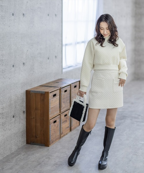 clear（クリア）の「ポケット付きキルティングミニスカート（スカート・レディース・ブラック/ネイビー/カーキ/オレンジ/アイボリー・S/M）」の14枚目の写真