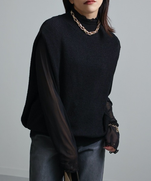 ap retro（アプレトロ）の「サイドデザインハイネックニットベスト（ベスト・レディース・ブラック/ベージュ/アイボリー/カーキ・FREE）」の12枚目の写真