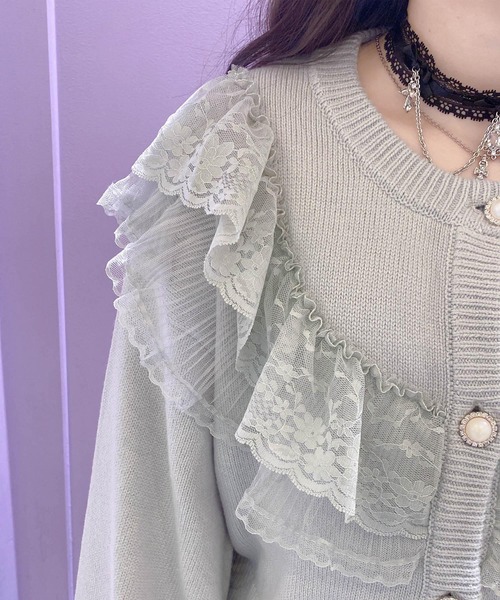 ROJITA(ロジータ)の「ビジューレースフリルニットカーデ(カーディガン/ボレロ・レディース・アイボリー/グレー/ブラック・FREE)」の21枚目の写真