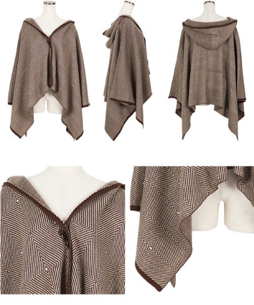 KOBE LETTUCE（コウベレタス）の「フーディニットポンチョコーディガン（ポンチョ・レディース・ブラック/ブラウン系その他/ブラック系その他・FREE）」の7枚目の写真