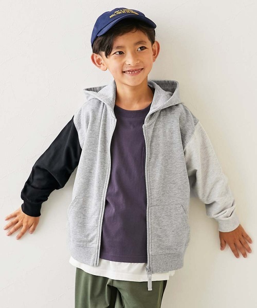 devirock（デビロック）の「無地 スウェット ジップパーカー（パーカー・キッズ・ダークオレンジ/ピンク系その他/グレイッシュブルー/オートミール/杢グレー/ダークパープル/ブルーグレー/グリーン/ブラック/ベージュ/ダークグリーン/イエロー系3/ベージュ系その他/グレー系その他・90cm/100cm/110cm/120cm/130cm/140cm/150cm/160cm）」の4枚目の写真