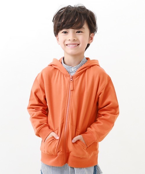 devirock（デビロック）の「無地 スウェット ジップパーカー（パーカー・キッズ・ダークオレンジ/ピンク系その他/グレイッシュブルー/オートミール/杢グレー/ダークパープル/ブルーグレー/グリーン/ブラック/ベージュ/ダークグリーン/イエロー系3/ベージュ系その他/グレー系その他・90cm/100cm/110cm/120cm/130cm/140cm/150cm/160cm）」の14枚目の写真