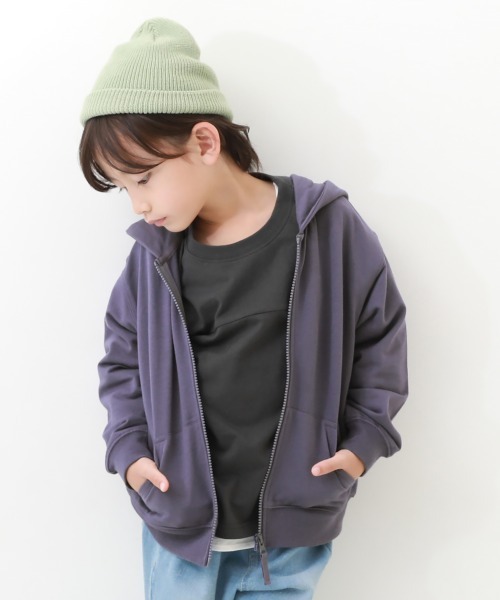devirock（デビロック）の「無地 スウェット ジップパーカー（パーカー・キッズ・ダークオレンジ/ピンク系その他/グレイッシュブルー/オートミール/杢グレー/ダークパープル/ブルーグレー/グリーン/ブラック/ベージュ/ダークグリーン/イエロー系3/ベージュ系その他/グレー系その他・90cm/100cm/110cm/120cm/130cm/140cm/150cm/160cm）」の11枚目の写真