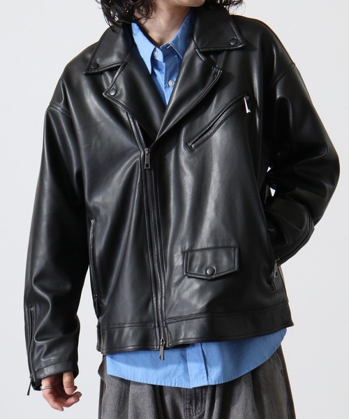 セール】Big silhouette fake leather short jacket / ビッグ