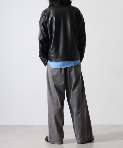 SUGGESTION(サジェッション)の「Big silhouette fake leather short jacket / ビッグシルエットフェイクレザー Wライダース PUブルゾンジャケット unisex(ライダースジャケット・メンズ・ブラック・M/L)」の21枚目の写真