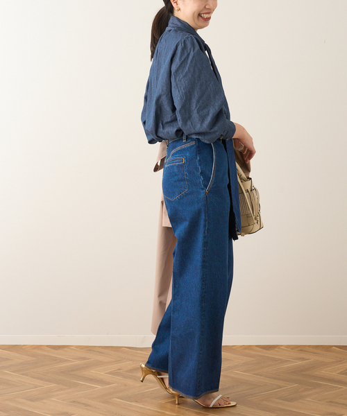 A PUPIL（アピューピル）の「別注【A PUPIL/ア ピューピル】デニムボウタイブラウス（シャツ/ブラウス・レディース・ブルー・FREE）」の5枚目の写真