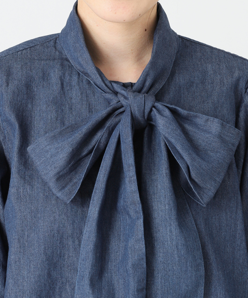 A PUPIL（アピューピル）の「別注【A PUPIL/ア ピューピル】デニムボウタイブラウス（シャツ/ブラウス・レディース・ブルー・FREE）」の14枚目の写真
