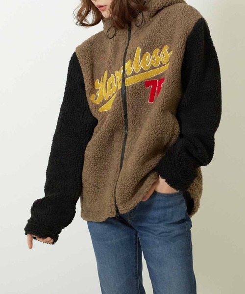 【セール】★Bling leads★オーバーサイズ刺繍ロゴボアフルZIPパーカー（ブルゾン）｜Bling Leads（ブリングリーズ）