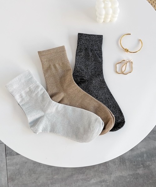 andme（アンドミー）の「ラメソックス（ソックス/靴下・レディース・ベージュ/ブラック/シルバー・23-25cm）」の11枚目の写真