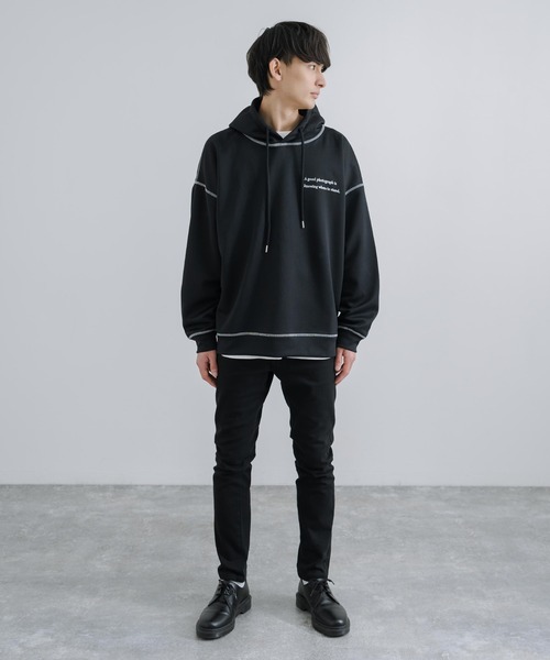 Rocky Monroe(ロッキーモンロー)の「オーバーサイズ グラフィックプリントパーカー 配色ステッチ テックダンボール(パーカー・メンズ・ライトグレー/ブラック/モカ/ブルーグリーン・M/L)」の12枚目の写真