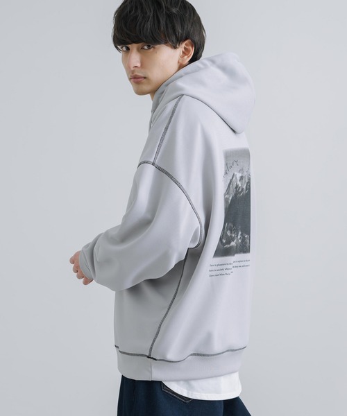 Rocky Monroe(ロッキーモンロー)の「オーバーサイズ グラフィックプリントパーカー 配色ステッチ テックダンボール(パーカー・メンズ・ライトグレー/ブラック/モカ/ブルーグリーン・M/L)」の9枚目の写真