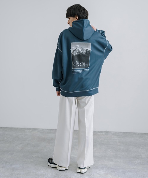 Rocky Monroe(ロッキーモンロー)の「オーバーサイズ グラフィックプリントパーカー 配色ステッチ テックダンボール(パーカー・メンズ・ライトグレー/ブラック/モカ/ブルーグリーン・M/L)」の18枚目の写真