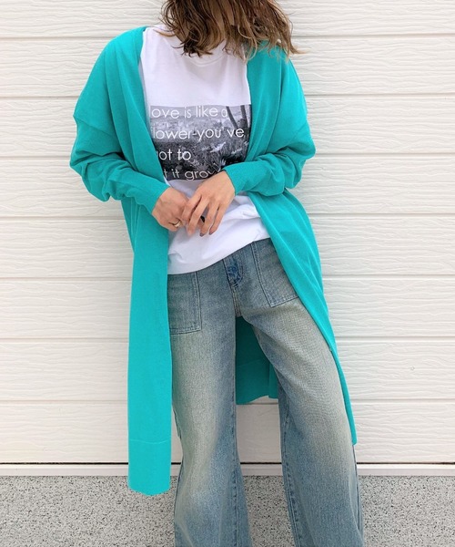 Q(キュー)の「サイドスリットロングカーデ(カーディガン/ボレロ・レディース・ベージュ/モスグリーン/ブラック・MEDIUM)」の3枚目の写真