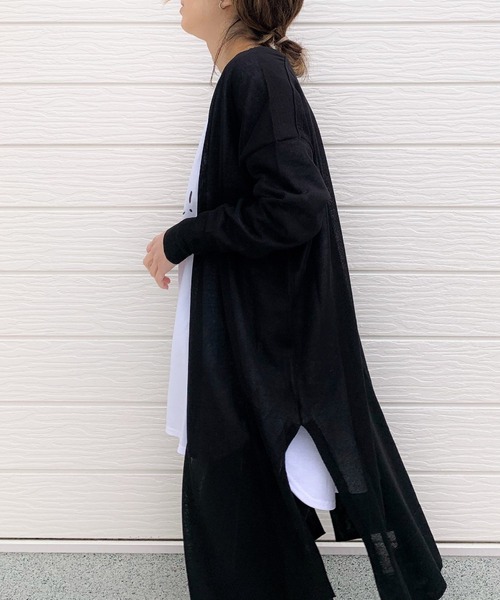 Q(キュー)の「サイドスリットロングカーデ(カーディガン/ボレロ・レディース・ベージュ/モスグリーン/ブラック・MEDIUM)」の8枚目の写真