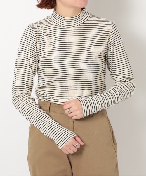 Healthknit(ヘルスニット)の「【Healthknit】53008 ベーシックボーダーフライスモックネックTシャツ 長袖(Tシャツ/カットソー・レディース・ネイビー/グリーン/レッド/ベージュ/ブラック・M)」の6枚目の写真