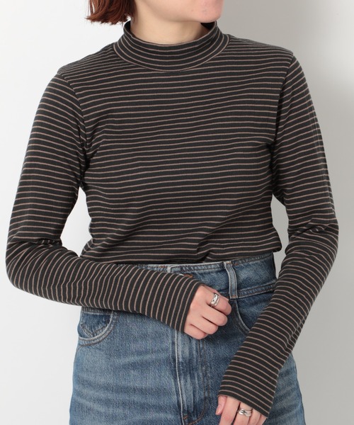 Healthknit(ヘルスニット)の「【Healthknit】53008 ベーシックボーダーフライスモックネックTシャツ 長袖(Tシャツ/カットソー・レディース・ネイビー/グリーン/レッド/ベージュ/ブラック・M)」の8枚目の写真