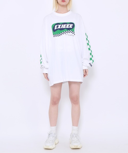 EXIEEE（イグジー）の「チェッカーフラグスリーブロンＴ（Tシャツ/カットソー・レディース・ブラック/ホワイト・MEDIUM/SMALL/LARGE）」の14枚目の写真